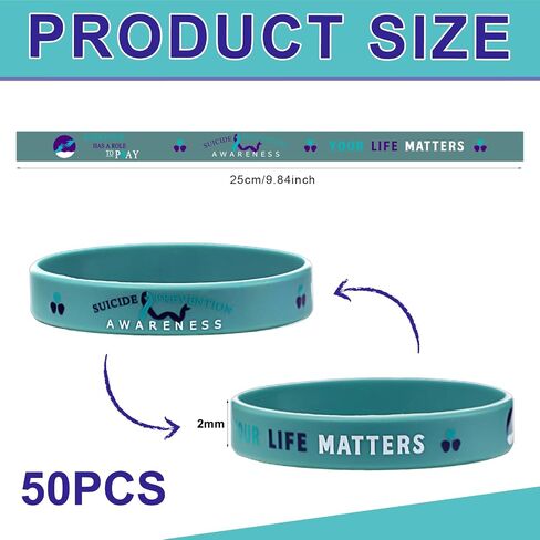 50 Pcs Mental Health Awareness Suicide Prevention Bracelets Silicone Wristbands Teal Purple Ribbon Support Bracelets Suicide Awareness for Women Men Teen Mental Health Care Activities Supplies in Saudi Arabia