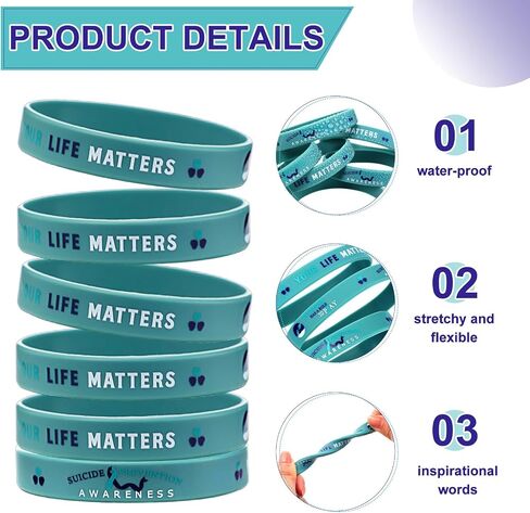 50 Pcs Mental Health Awareness Suicide Prevention Bracelets Silicone Wristbands Teal Purple Ribbon Support Bracelets Suicide Awareness for Women Men Teen Mental Health Care Activities Supplies in Saudi Arabia