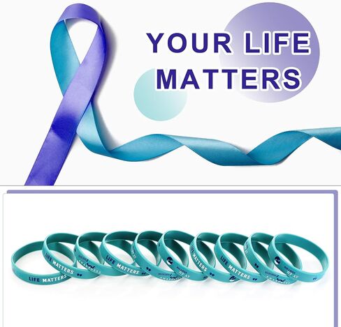 50 Pcs Mental Health Awareness Suicide Prevention Bracelets Silicone Wristbands Teal Purple Ribbon Support Bracelets Suicide Awareness for Women Men Teen Mental Health Care Activities Supplies in Saudi Arabia