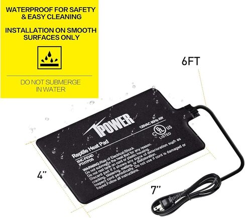 iPower وسادة التدفئة الزواحف، تحت سخان الخزان، حصيرة الحرارة تررم للماء 4X7 بوصة، للسلحفاة والسحلية والضفدع والثعبان والزواحف الأخرى in Kuwait