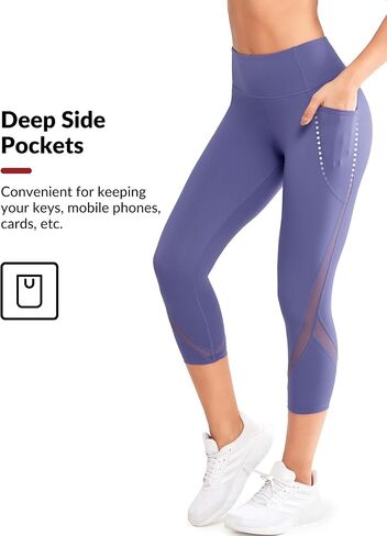 Yvette Capri Leggings with Pockets for Women Tummy Control High Waist Workout Running Leggings Butt Lifting in Saudi Arabia