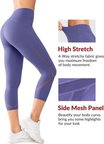 Yvette Capri Leggings with Pockets for Women Tummy Control High Waist Workout Running Leggings Butt Lifting in Saudi Arabia