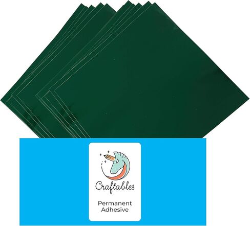 صفائح الفينيل باللون الأخضر الداكن من Craftables - دائمة ولاصقة ولامعة ومقاومة للماء | (10) أوراق مقاس 30.48 سم × 30.48 سم - للحرف اليدوية، والكريكت، والصورة الظلية، والتعبيرات، والنقش، واللافتات in Kuwait