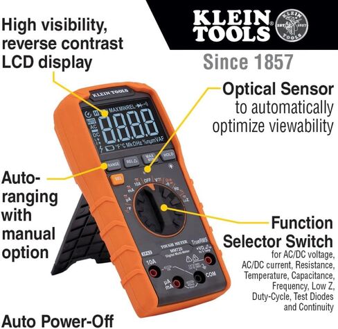 Klein Tools MM720 Digital Multimeter, Auto-Ranging TRMS, Low Impedance (LoZ), 1000V AC/DC Voltage, 10A AC/DC Current, 60 MOhms Resistance in Saudi Arabia