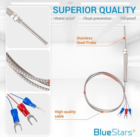 BlueStars RTD PT100 Temperature Sensor Probe - 3-Wire Digital Stainless Steel 5x50mm Temperature Sensor 2m/78.74in Long - Measure Range -20°C to 420°C - Waterproof, Oil-Proof and Anti-Corrosion in Saudi Arabia