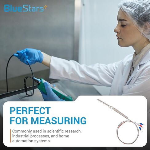 BlueStars RTD PT100 Temperature Sensor Probe - 3-Wire Digital Stainless Steel 5x50mm Temperature Sensor 2m/78.74in Long - Measure Range -20°C to 420°C - Waterproof, Oil-Proof and Anti-Corrosion in Saudi Arabia