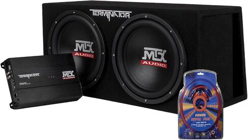 MTX TNP212DV حاوية مضخم صوت مزدوج التحميل 12 بوصة 2000 وات مع مضخم صوت مع QPower Super Flex 4 قياس 3000 وات طقم أسلاك مضخم صوت in Kuwait