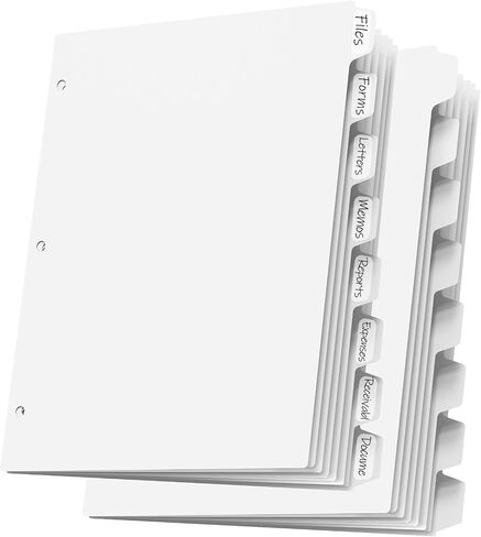 HABGP 16Pcs/2 Set 3 Ring Binder Dividers, 16 Pcs Binder Dividers with Tabs, White Page Folders Dividers, Plastic Paper Protectors, File Organizers Index Dividers 3 Hole Punch Binder Dividers in Saudi Arabia