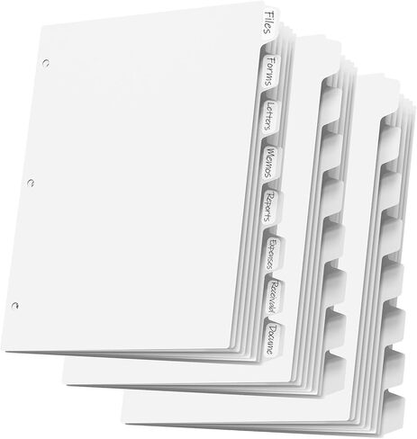 16 قطعة/2 مجموعة من 3 فواصل حلقات، 16 قطعة من فواصل المجلدات مع علامات التبويب، فواصل مجلدات الصفحات البيضاء، واقيات الورق البلاستيكية، فواصل الفهرس لمنظمات الملفات، 3 فواصل للثقب in Kuwait