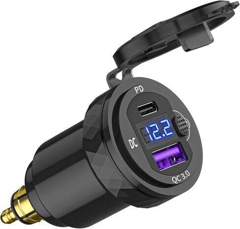 Cllena DIN Hella Plug to Dual QC 3.0 USB Charger Socket Power Adapter with Voltmeter and ON-Off Switch for BMW Ducati Triumph Motorcycle in Saudi Arabia