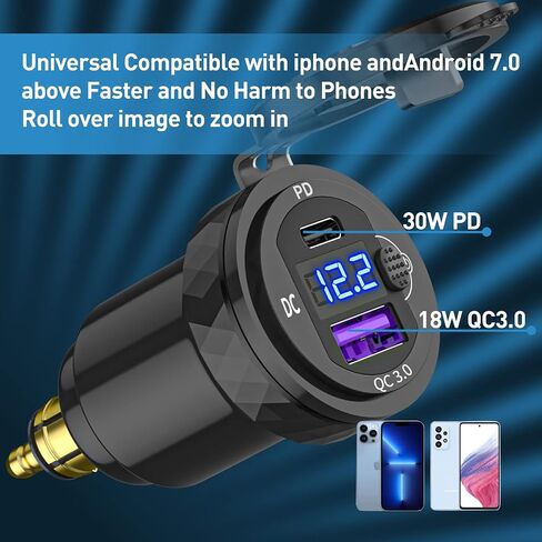 Cllena DIN Hella Plug to Dual QC 3.0 USB Charger Socket Power Adapter with Voltmeter and ON-Off Switch for BMW Ducati Triumph Motorcycle in Saudi Arabia