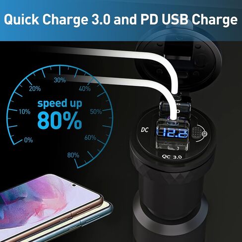 Cllena DIN Hella Plug to Dual QC 3.0 USB Charger Socket Power Adapter with Voltmeter and ON-Off Switch for BMW Ducati Triumph Motorcycle in Saudi Arabia