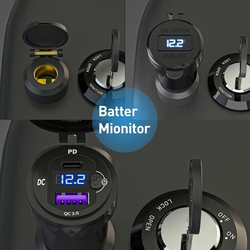 Cllena DIN Hella Plug to Dual QC 3.0 USB Charger Socket Power Adapter with Voltmeter and ON-Off Switch for BMW Ducati Triumph Motorcycle in Saudi Arabia