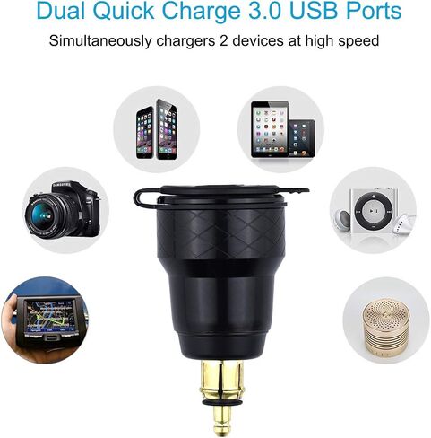Cllena DIN Hella Plug to Dual QC 3.0 USB Charger Socket Power Adapter with Voltmeter and ON-Off Switch for BMW Ducati Triumph Motorcycle in Saudi Arabia