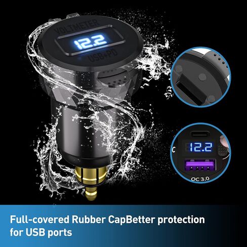 Cllena DIN Hella Plug to Dual QC 3.0 USB Charger Socket Power Adapter with Voltmeter and ON-Off Switch for BMW Ducati Triumph Motorcycle in Saudi Arabia