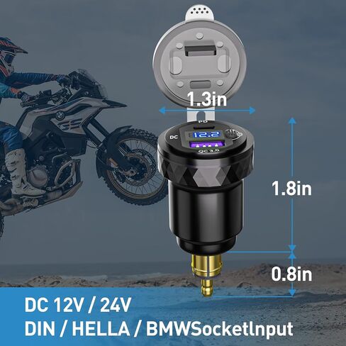 Cllena DIN Hella Plug to Dual QC 3.0 USB Charger Socket Power Adapter with Voltmeter and ON-Off Switch for BMW Ducati Triumph Motorcycle in Saudi Arabia