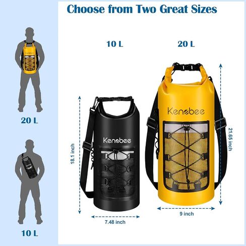 KENOBEE Dry Bag, 10L Waterproof Floating Roll Top Sack Lightweight Backpack Storage Bag for Travel, Boating, Kayaking, Surfing, Rafting, fishing, Swimming and Beach, Black in Saudi Arabia