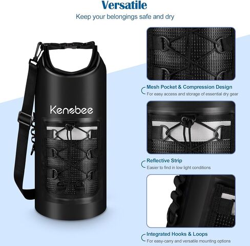 KENOBEE Dry Bag, 10L Waterproof Floating Roll Top Sack Lightweight Backpack Storage Bag for Travel, Boating, Kayaking, Surfing, Rafting, fishing, Swimming and Beach, Black in Saudi Arabia