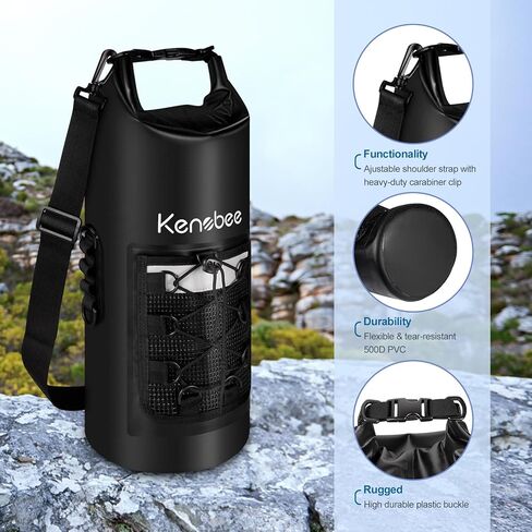 KENOBEE Dry Bag, 10L Waterproof Floating Roll Top Sack Lightweight Backpack Storage Bag for Travel, Boating, Kayaking, Surfing, Rafting, fishing, Swimming and Beach, Black in Saudi Arabia