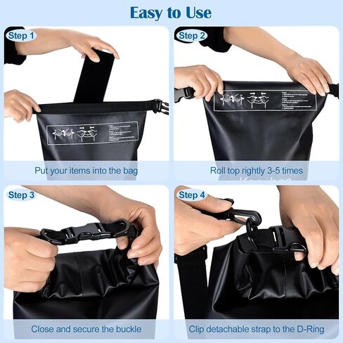 KENOBEE Dry Bag, 10L Waterproof Floating Roll Top Sack Lightweight Backpack Storage Bag for Travel, Boating, Kayaking, Surfing, Rafting, fishing, Swimming and Beach, Black in Saudi Arabia