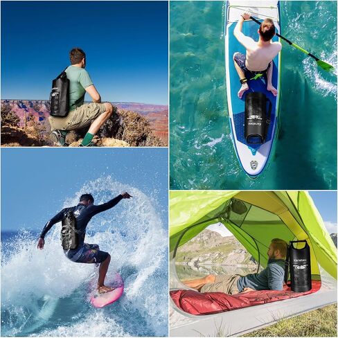 KENOBEE Dry Bag, 10L Waterproof Floating Roll Top Sack Lightweight Backpack Storage Bag for Travel, Boating, Kayaking, Surfing, Rafting, fishing, Swimming and Beach, Black in Saudi Arabia