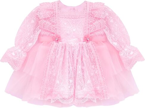 Lilax Baby Girls' Lace Floral Embroidered Dress, Christening Baptism Dress in Saudi Arabia