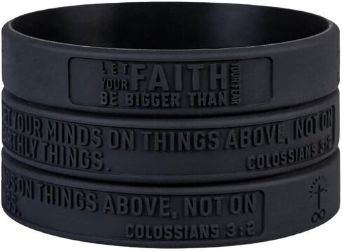 Sainstone Colossians 3:2 Inspirational Bible Verses Silicone Bracelets - Let Faith Bigger Than Fear - Religious Motivational Wristband Gifts for Men Women in Kuwait