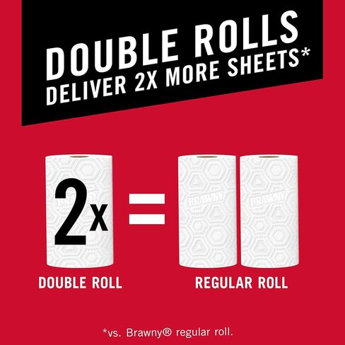Brawny Tear-A-Square Paper Towels, 6 Double Rolls = 12 Regular Rolls, 3 Sheet Sizes (Quarter, Half, Full), Strength for All Messes, Cleanups, and Meal Prep in Saudi Arabia