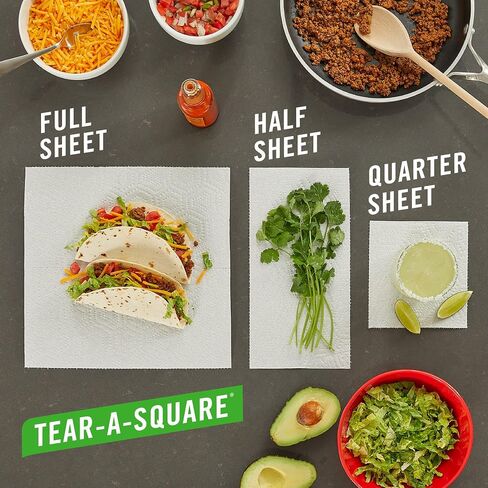 Brawny Tear-A-Square Paper Towels, 6 Double Rolls = 12 Regular Rolls, 3 Sheet Sizes (Quarter, Half, Full), Strength for All Messes, Cleanups, and Meal Prep in Saudi Arabia