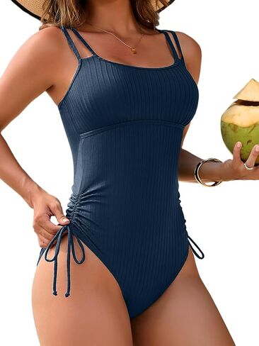 Charmo Ribbed One Piece Swimsuit Women Tie Side 1 Piece Bathing Suit High Cut Monokini Sexy Swimwear in Kuwait