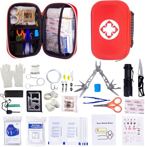 Outdoor Emergency Survival Kit, Camping Accessories, Wild Gear Kit with Fishing Tools, Flint, Blanket, Flashlight Great Gift for Climbing Camping Hiking Hunting Fishing in Kuwait