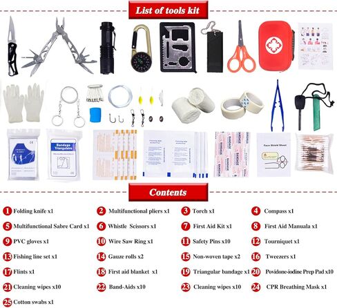 Outdoor Emergency Survival Kit, Camping Accessories, Wild Gear Kit with Fishing Tools, Flint, Blanket, Flashlight Great Gift for Climbing Camping Hiking Hunting Fishing in Kuwait