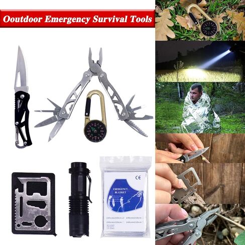 Outdoor Emergency Survival Kit, Camping Accessories, Wild Gear Kit with Fishing Tools, Flint, Blanket, Flashlight Great Gift for Climbing Camping Hiking Hunting Fishing in Kuwait