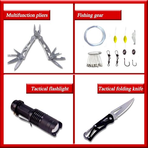 Outdoor Emergency Survival Kit, Camping Accessories, Wild Gear Kit with Fishing Tools, Flint, Blanket, Flashlight Great Gift for Climbing Camping Hiking Hunting Fishing in Kuwait