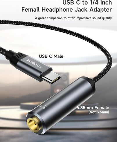 ZOOAUX USB نوع C إلى 1/4 محول سماعة رأس USB C إلى 6.35 ملم أنثى Aux محول صوت ستيريو جاك محول لمكبرات الصوت، الخلاط، المسرح المنزلي، الهواتف الذكية، الكمبيوتر المحمول، سماعات 6.35 ملم - 1 قدم in Kuwait