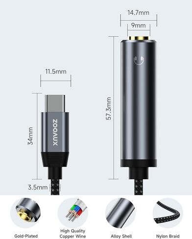 ZOOAUX USB نوع C إلى 1/4 محول سماعة رأس USB C إلى 6.35 ملم أنثى Aux محول صوت ستيريو جاك محول لمكبرات الصوت، الخلاط، المسرح المنزلي، الهواتف الذكية، الكمبيوتر المحمول، سماعات 6.35 ملم - 1 قدم in Kuwait