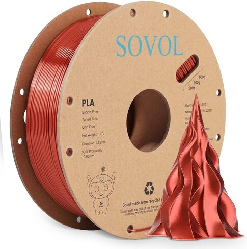 Sovol Silk PLA Filament 1.75mm for 3D Printer, Shiny 3D Printing Material, Wiring Tightness, Dimensional Accuracy +/- 0.03 mm, 1KG (2.2 lbs), Bronze in Saudi Arabia