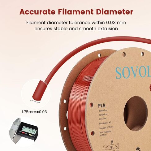 Sovol Silk PLA Filament 1.75mm for 3D Printer, Shiny 3D Printing Material, Wiring Tightness, Dimensional Accuracy +/- 0.03 mm, 1KG (2.2 lbs), Bronze in Saudi Arabia