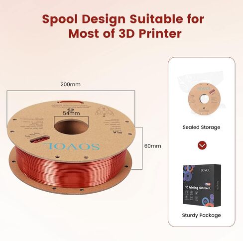 Sovol Silk PLA Filament 1.75mm for 3D Printer, Shiny 3D Printing Material, Wiring Tightness, Dimensional Accuracy +/- 0.03 mm, 1KG (2.2 lbs), Bronze in Saudi Arabia