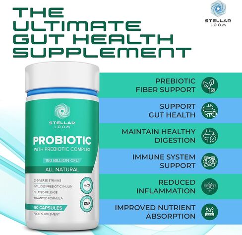 150 Billion CFU Probiotic & Prebiotics Complex for Gut Health - 20 Diverse Gut-Friendly Bacterial Cultures | 90 Vegan & Gluten-Free Capsules - 3 Months Supply in Saudi Arabia