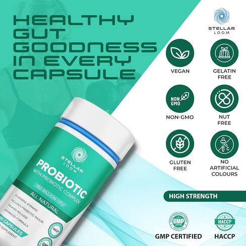 150 Billion CFU Probiotic & Prebiotics Complex for Gut Health - 20 Diverse Gut-Friendly Bacterial Cultures | 90 Vegan & Gluten-Free Capsules - 3 Months Supply in Saudi Arabia