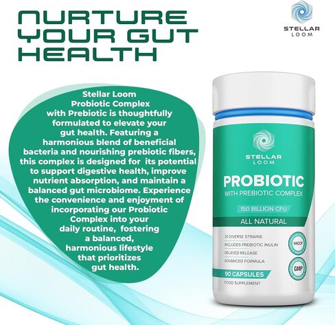 150 Billion CFU Probiotic & Prebiotics Complex for Gut Health - 20 Diverse Gut-Friendly Bacterial Cultures | 90 Vegan & Gluten-Free Capsules - 3 Months Supply in Saudi Arabia