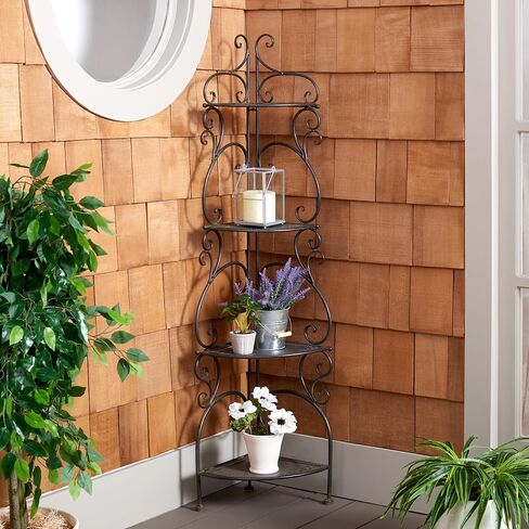 SAFAVIEH Outdoor Collection Turuca Black Rust Wrought Iron 4-Tier Corner Shelf (Fully Assembled) in Saudi Arabia