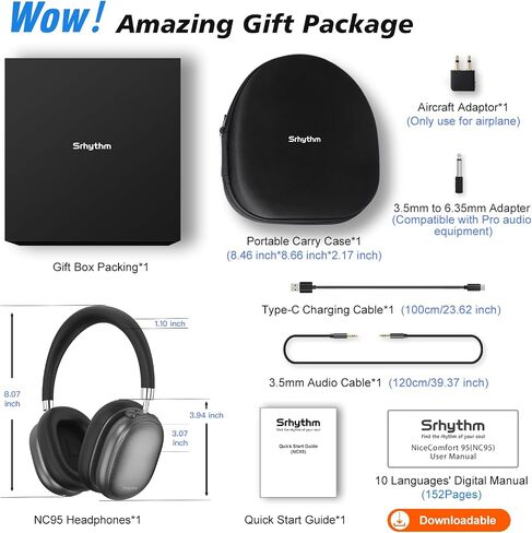 Srhythm NiceComfort 95 Hybrid Noise Cancelling Headphones,Wireless Bluetooth Headset with Transparency Mode,HD Sound (Renewed) in Saudi Arabia