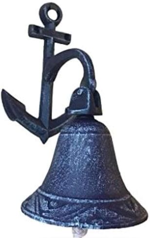 جرس مرساة معلق على الحائط من الحديد الزهر باللون الأزرق الداكن مقاس 8 بوصات - جرس عتيق - بحري in Kuwait