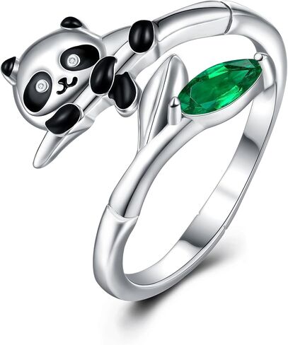 POPLYKE Panda Ring 925 Sterling Silver Panda Adjustable Open Rings Panda Jewelry Gifts for Women Girls Size 7 in Saudi Arabia