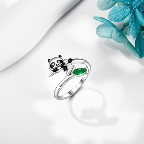 POPLYKE Panda Ring 925 Sterling Silver Panda Adjustable Open Rings Panda Jewelry Gifts for Women Girls Size 7 in Saudi Arabia