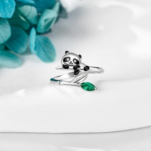 POPLYKE Panda Ring 925 Sterling Silver Panda Adjustable Open Rings Panda Jewelry Gifts for Women Girls Size 7 in Saudi Arabia