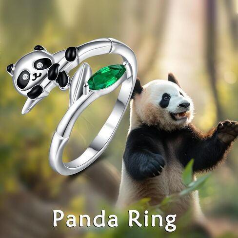 POPLYKE Panda Ring 925 Sterling Silver Panda Adjustable Open Rings Panda Jewelry Gifts for Women Girls Size 7 in Saudi Arabia