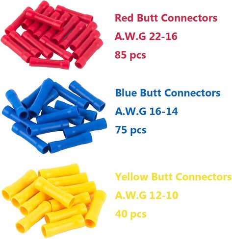 MCIGICM 200 قطعة من موصلات مؤخرة الأسلاك، 10-22AWG موصلات تجعيد موصلات متنوعة معزولة سلكية مستقيمة كهربائية in Kuwait